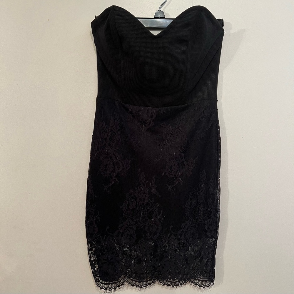 Hommage Black Lace Strapless Dress - Sz S